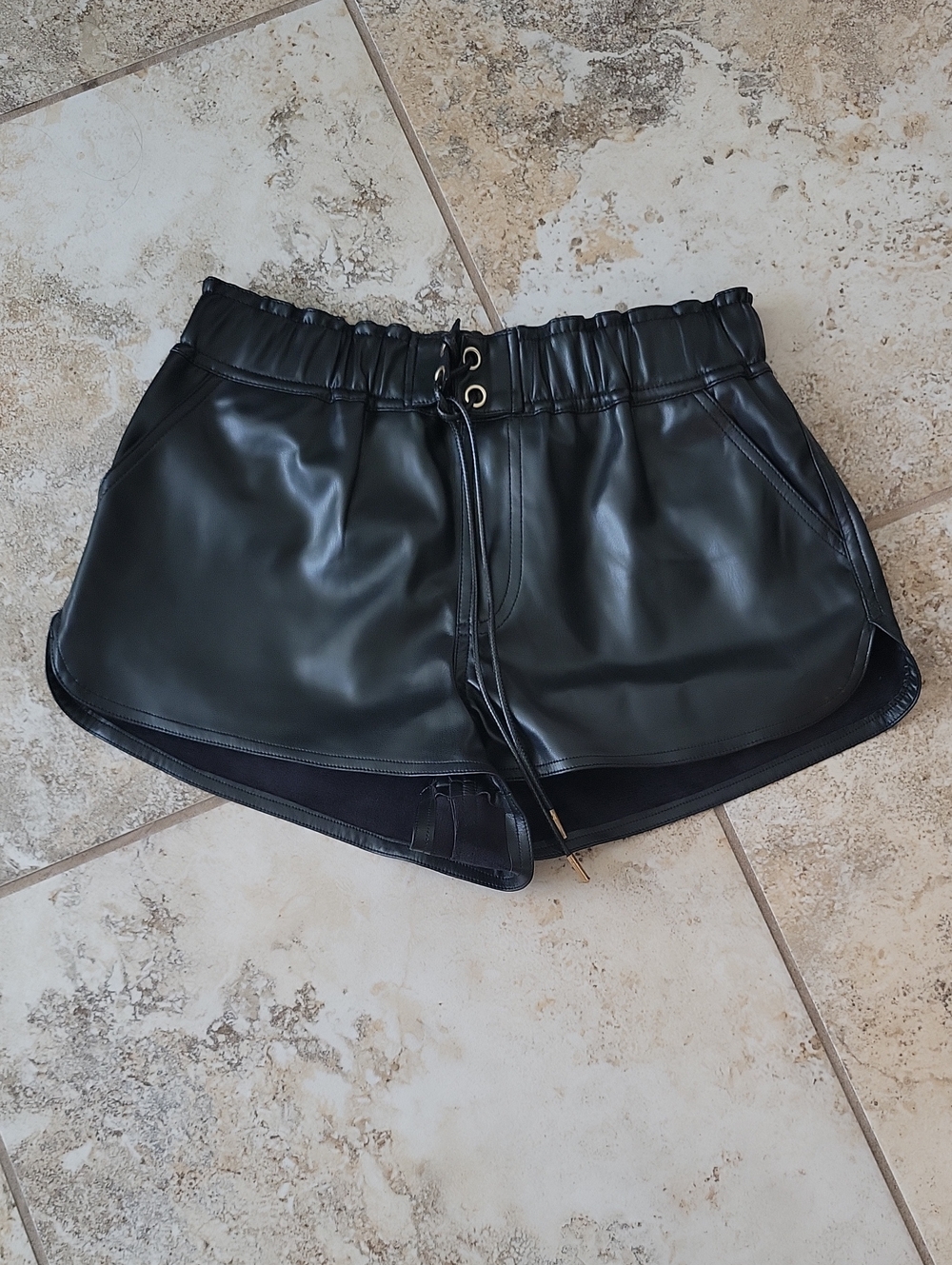 Forever 21 Black Faux Leather Drawstring Athletic Shorts